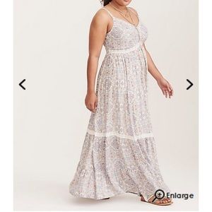 Tile Print Lace Inset Maxi Dress