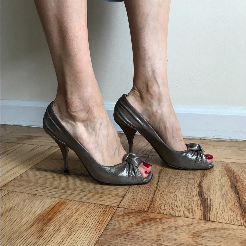 Prada Peep Toe Twisted Fabric Heels