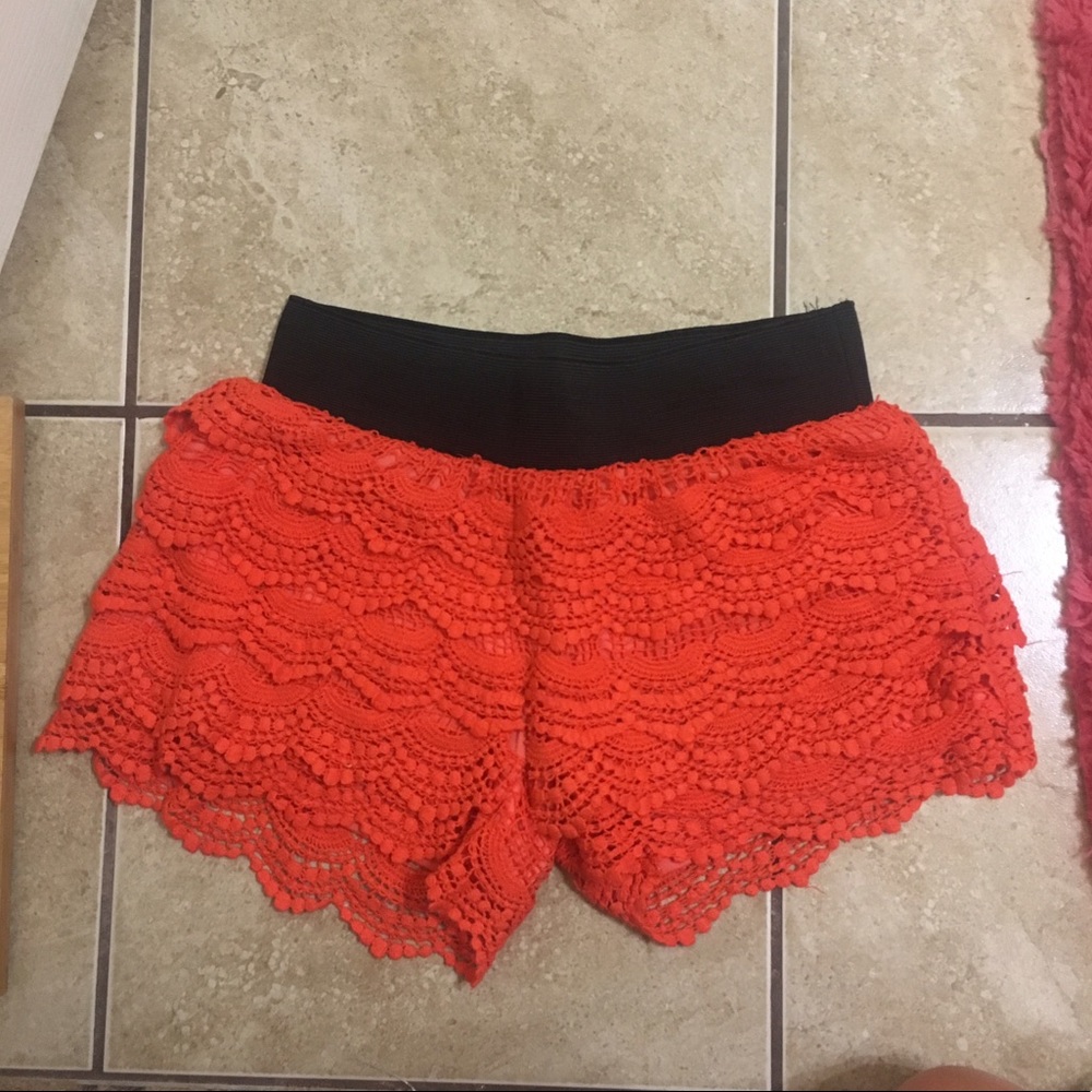 Orange lace shorts