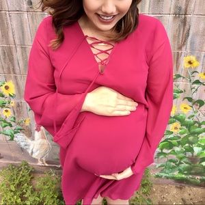 Pink Lace Up Chiffon Maternity Tunic