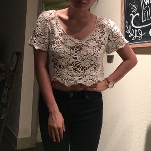 Cream crochet crop top