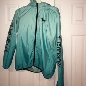 Blue pink windbreaker.