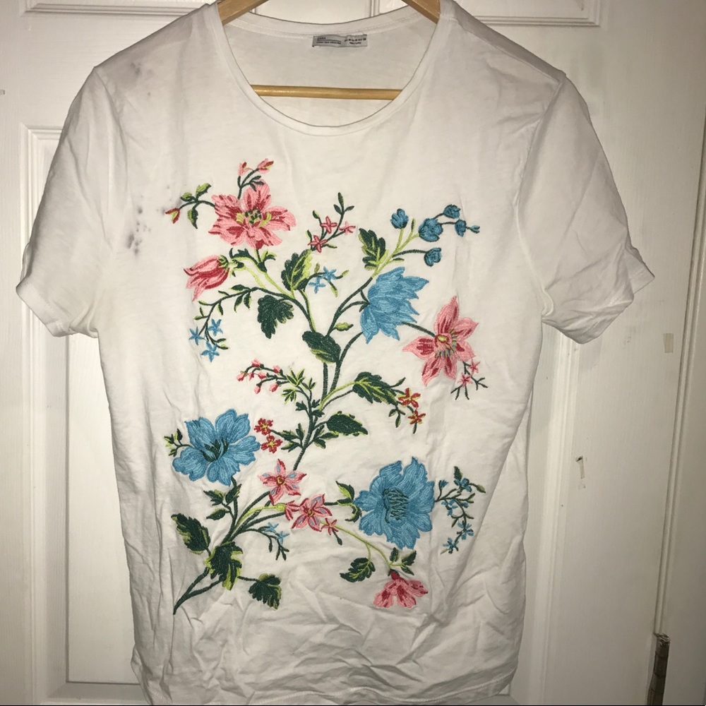 Zara floral embroidered tee