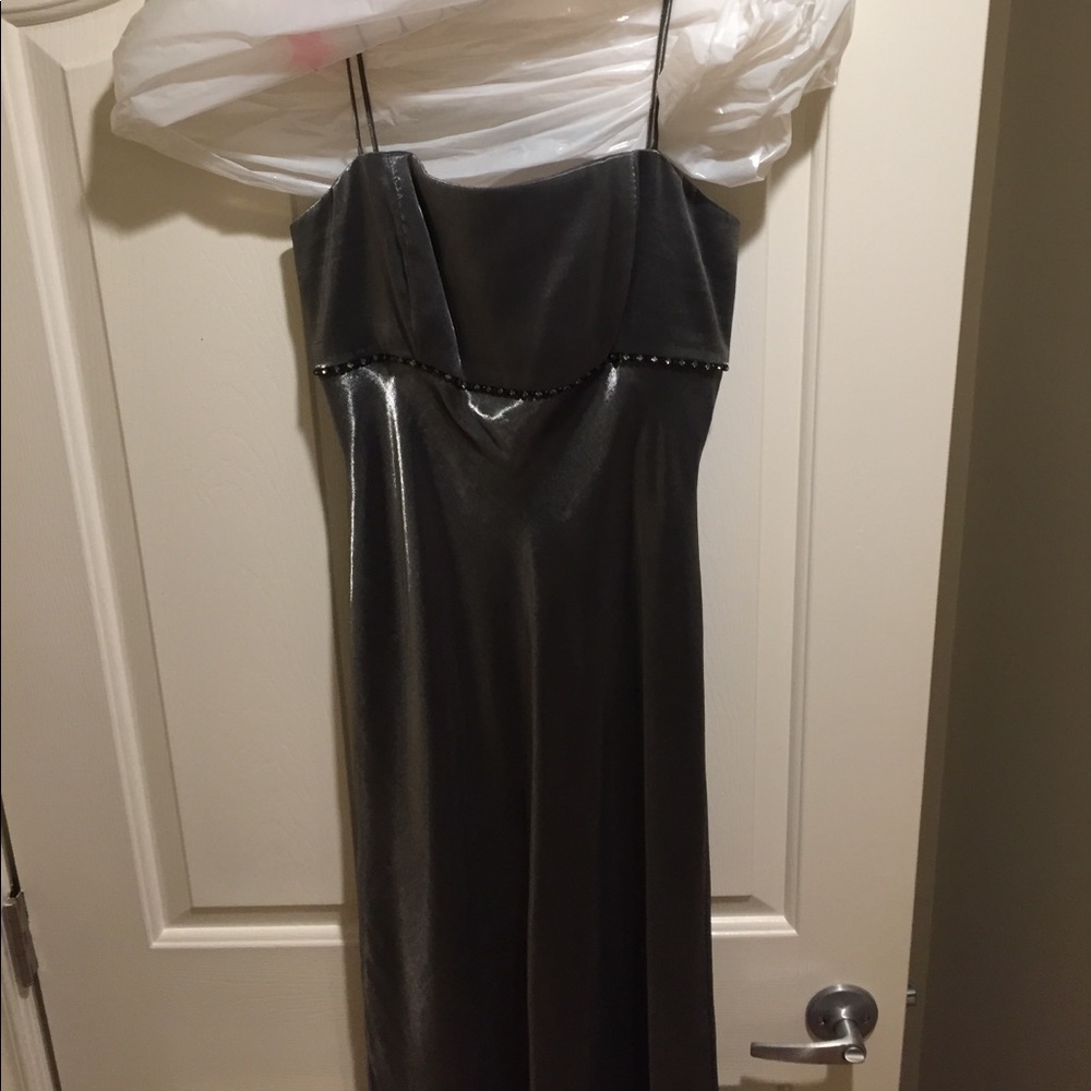 Embellished silver evening gown
