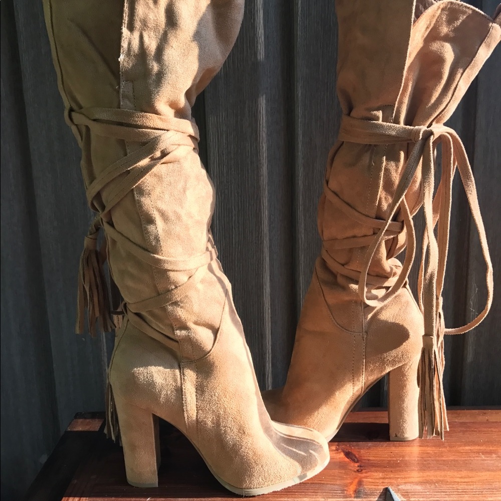 Tan knee high boots