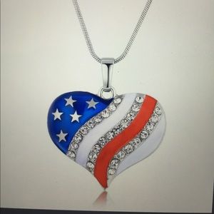 American Flag Heart Shaped Necklace/New