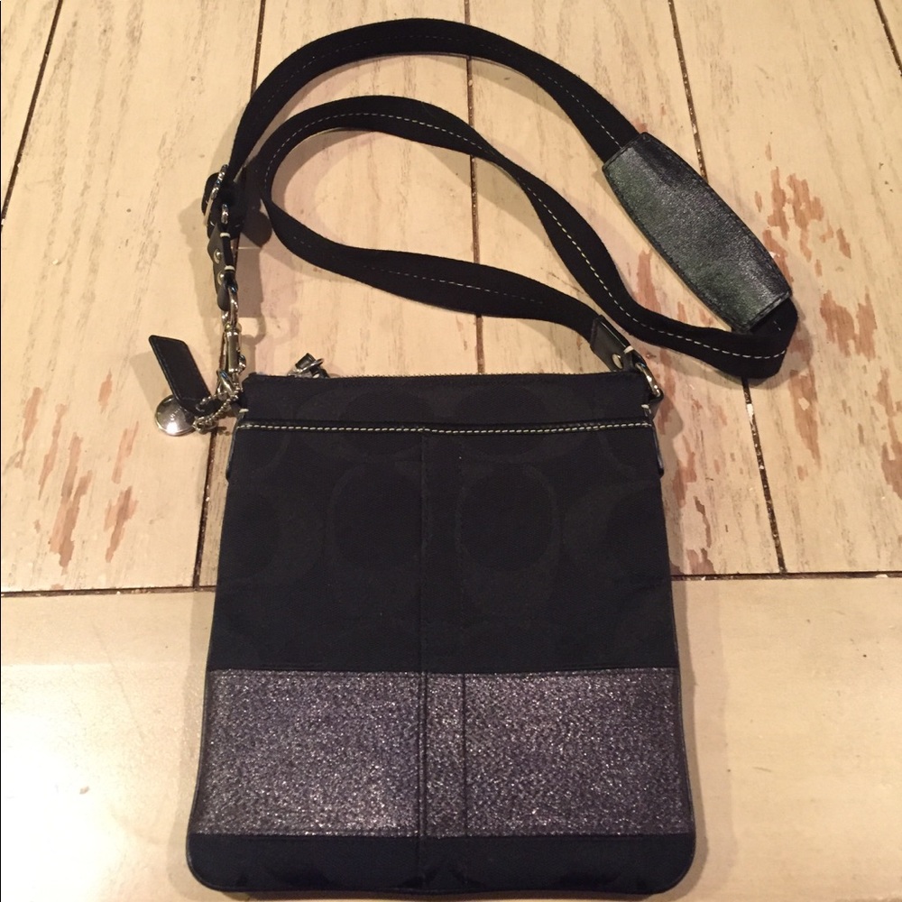 Black Coach Crossbody Bag with Silver Detailing