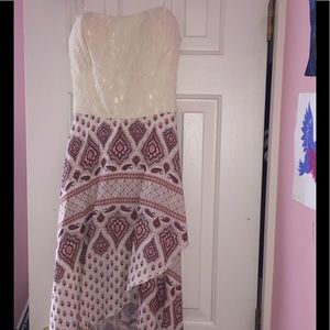 WHITE CHIC HIGH LOW BOHO PATTERNED DRESS