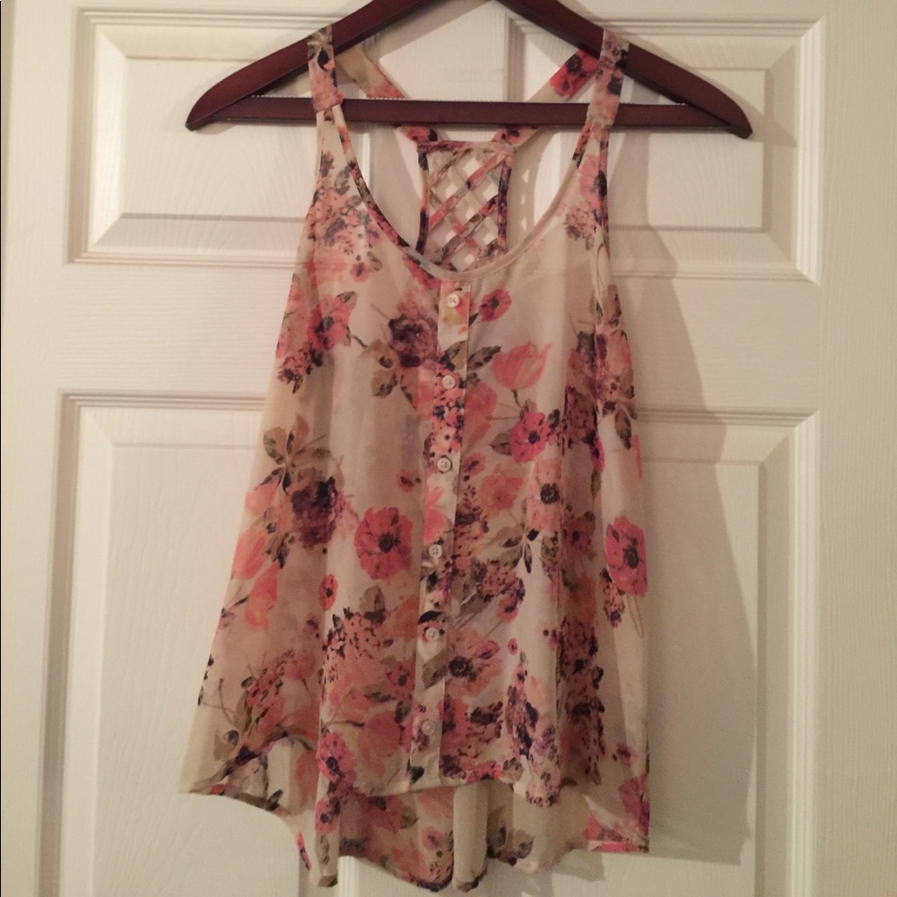 Sheer flowing floral sleeveless top