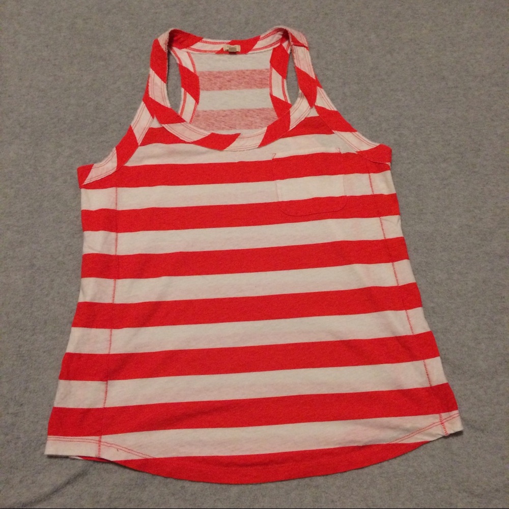 J Crew Orange Striped Frayed Neckline Tank Top A2