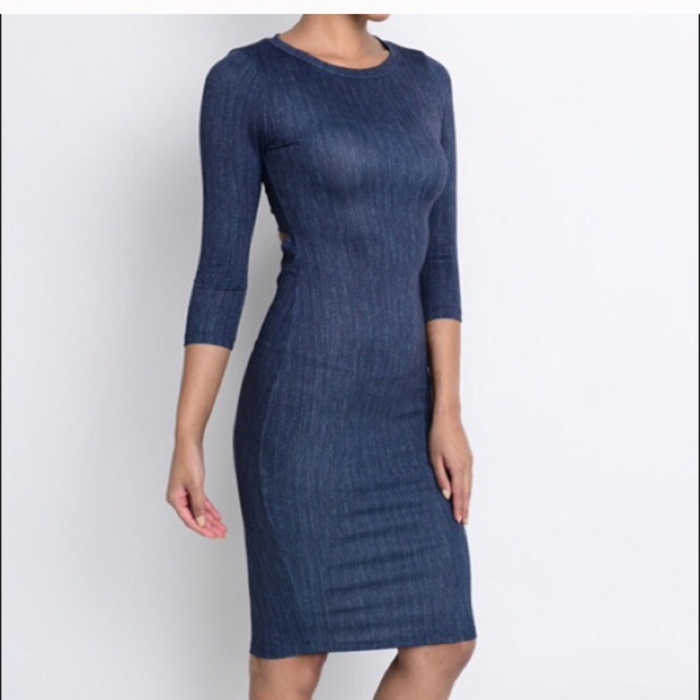 Stretch Denim Bodycon Peepback Dress