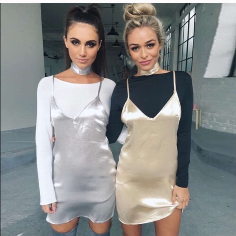 Lady in Gold Slip Satin Silky Slip Choker Dress - Picture 1 of 3