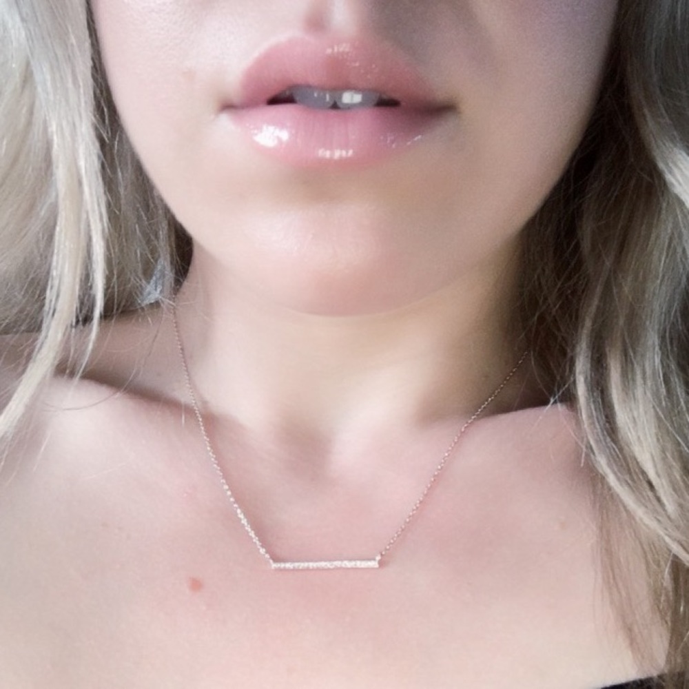 Rose Gold Pavé Bar Necklace - Picture 3 of 8