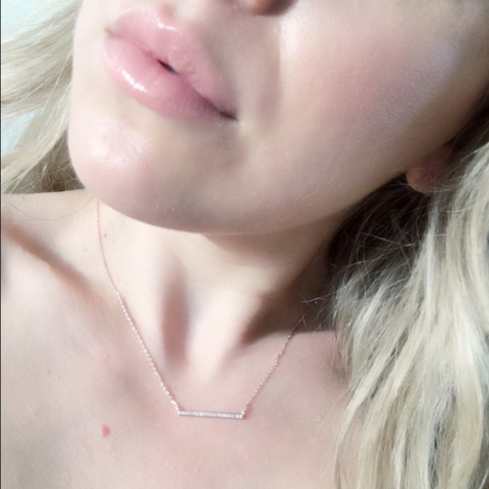 Rose Gold Pavé Bar Necklace - Picture 2 of 8