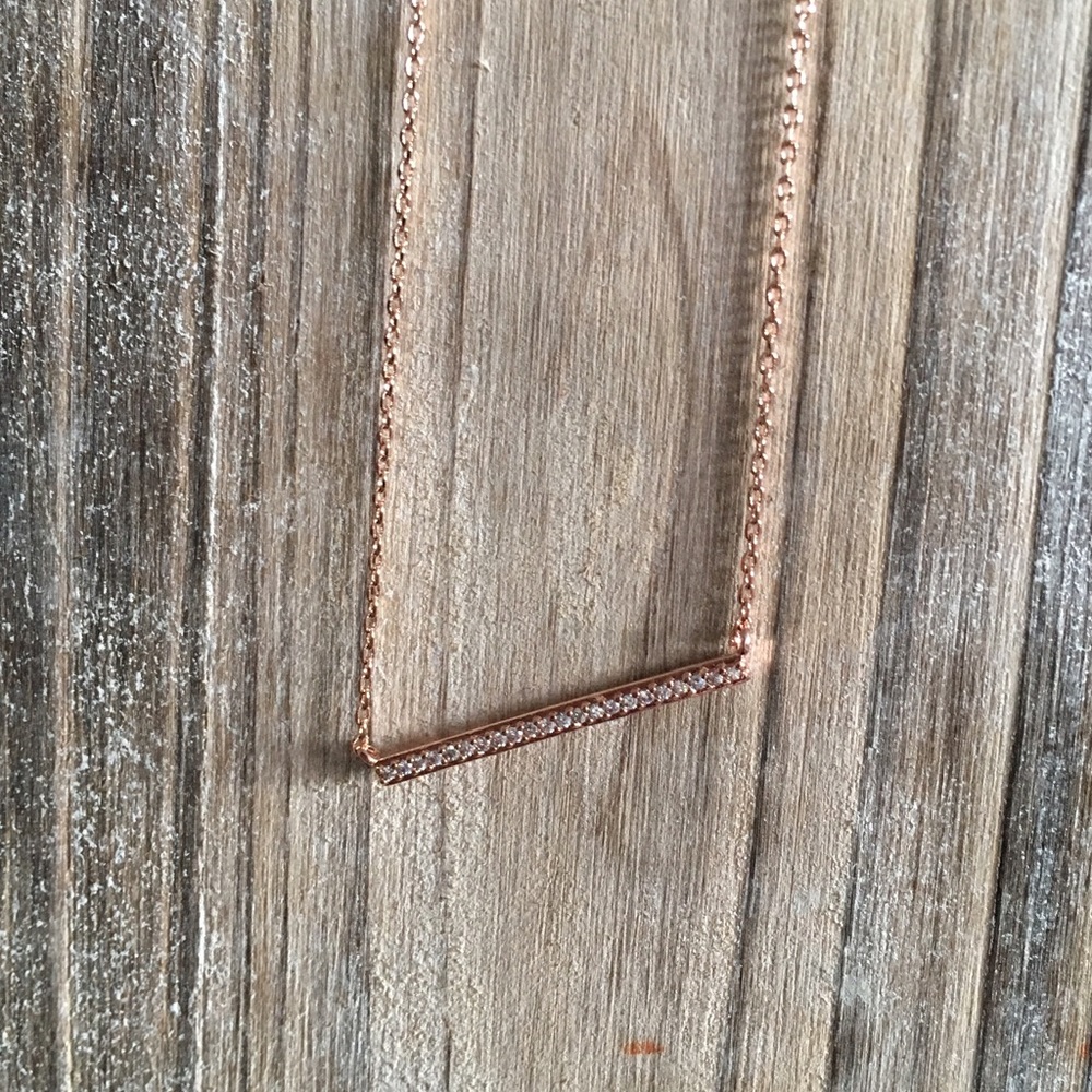 Rose Gold Pavé Bar Necklace - Picture 4 of 8