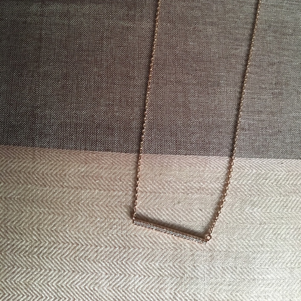 Rose Gold Pavé Bar Necklace - Picture 6 of 8