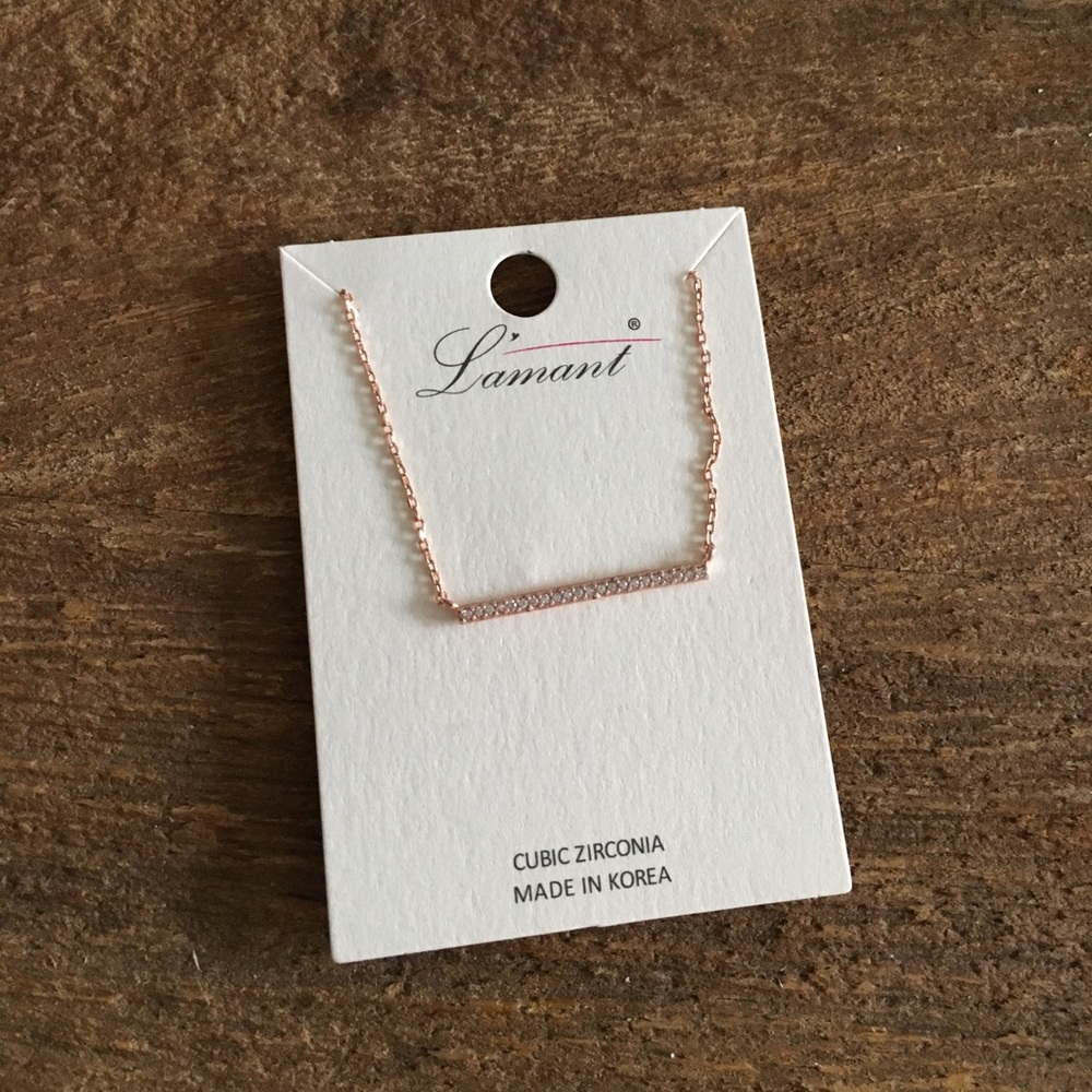 Rose Gold Pavé Bar Necklace - Picture 5 of 8