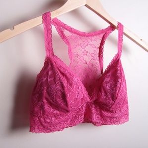 Hot Pink Floral Lace Bralette NWT