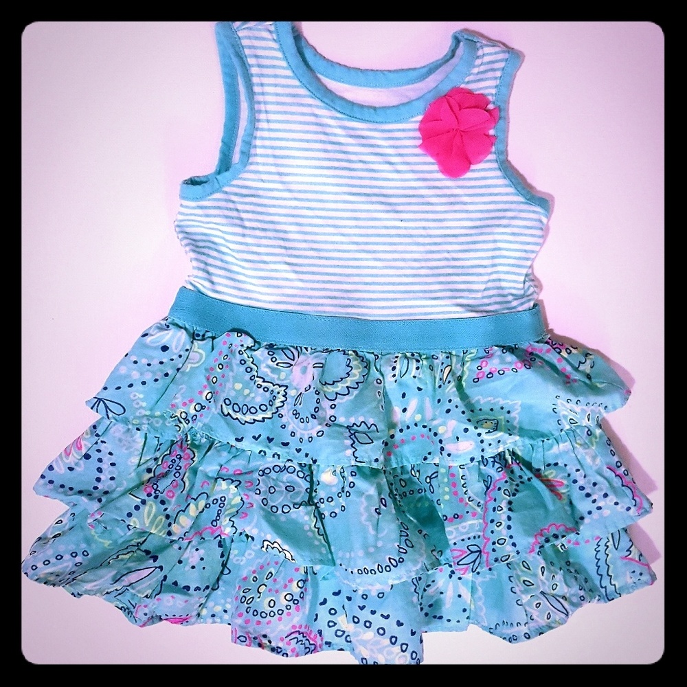 💲6 Turquoise Sleeveless Ruffle Dress 12-18 months