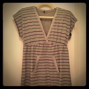 Splendid striped cotton gray dress with pockets