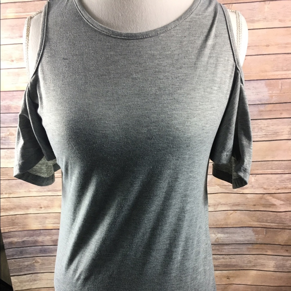 ruffled sleeve cut out shoulder tunic