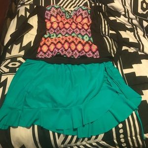 2 pc Aztec/royal blue bathing suit.