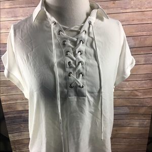 white lace up blouse