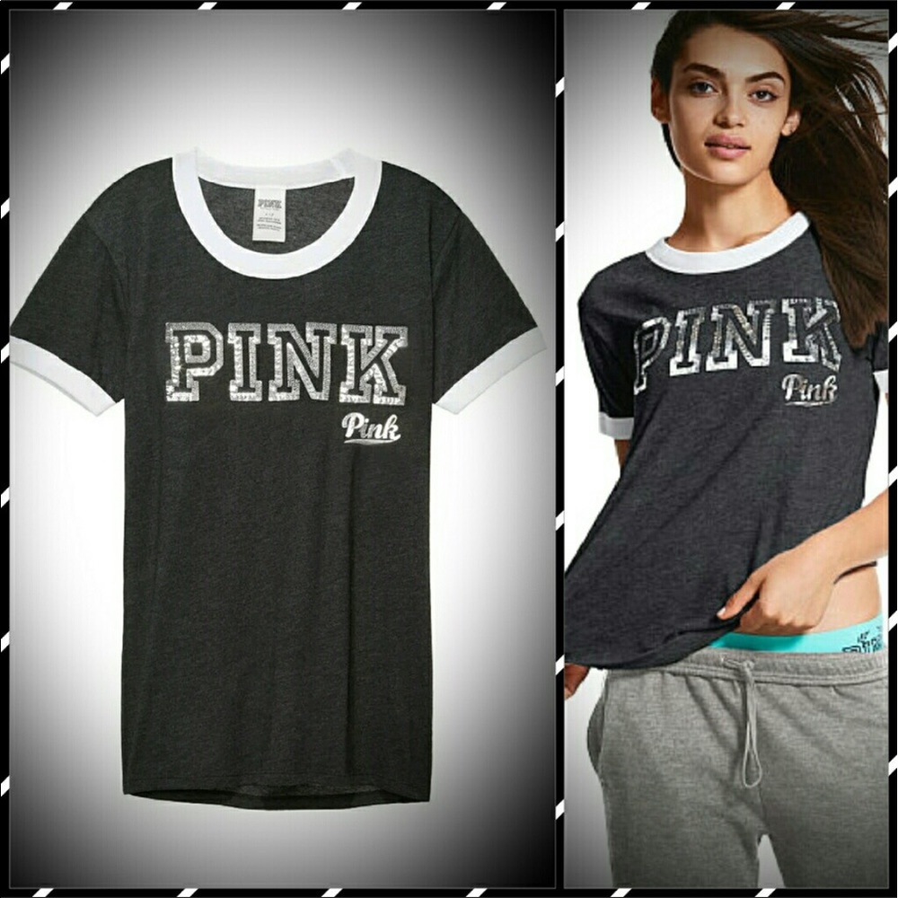 PINK bling ringers tee med