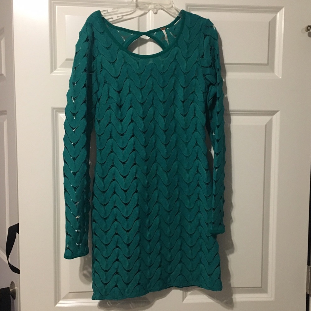Free People teal eyelet long sleeve dress