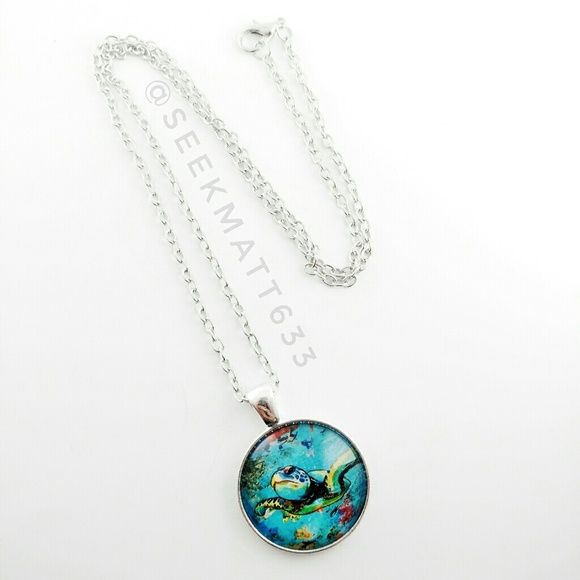 Sea Turtle Colorful Bright Painting Necklace - Picture 2 of 3