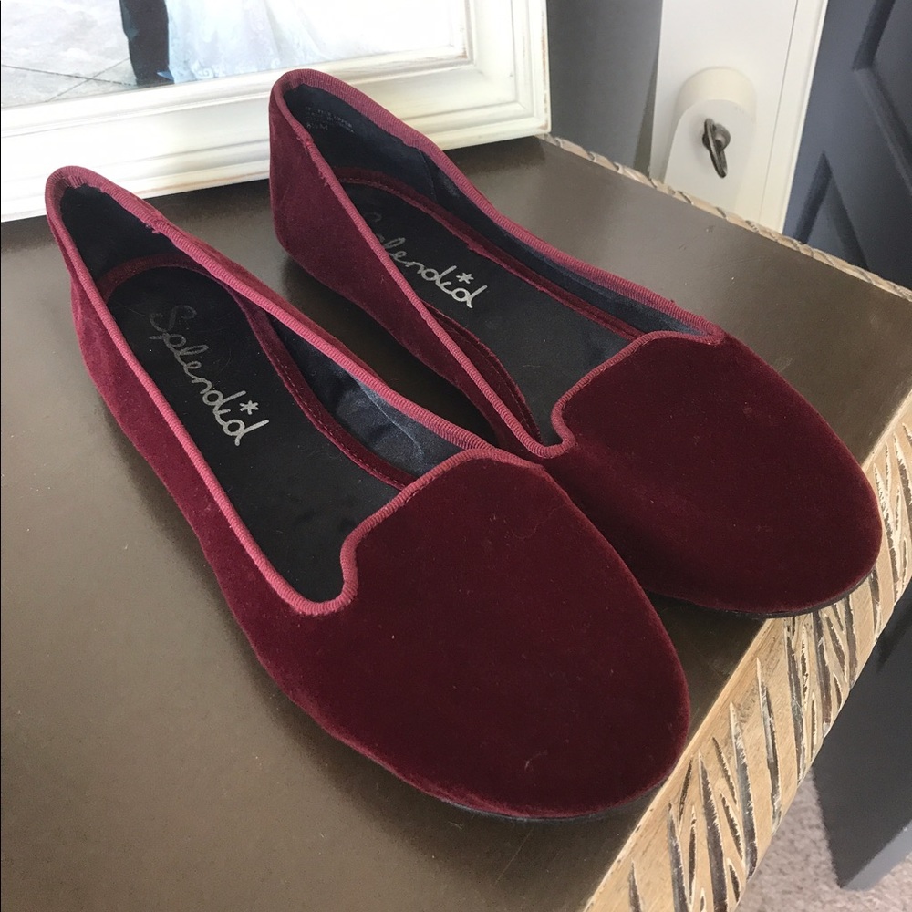 Wine velvet flats