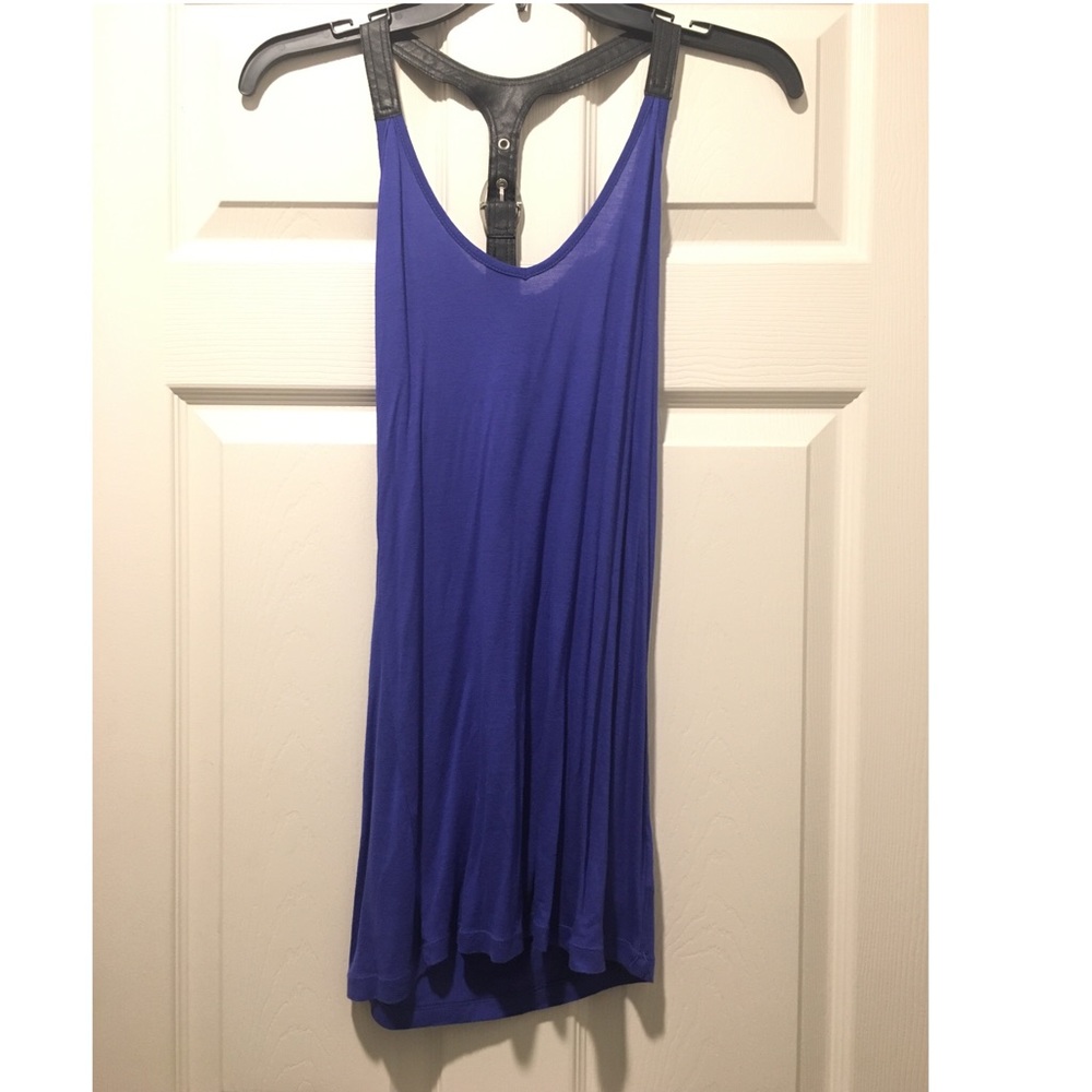 Blue Tank Top With Leather Straps