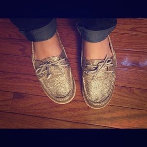 Gold Sparkle Boat Shoes