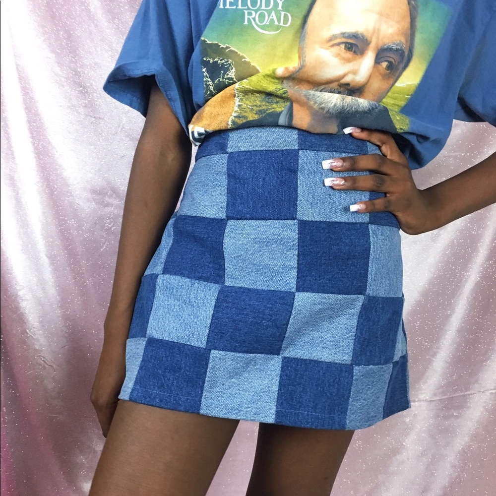Y2K Denim Patchwork Mini Skirt