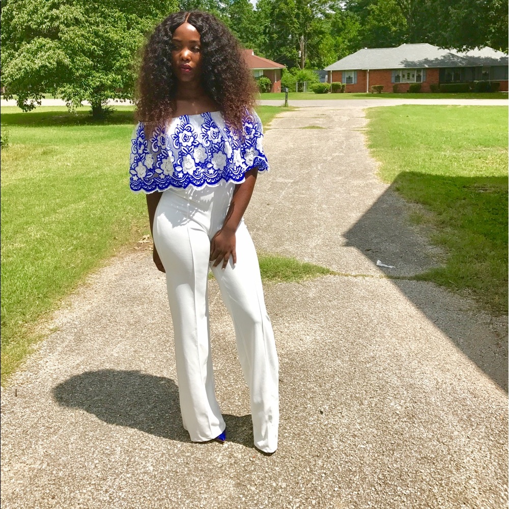 Blue and White Jumpsuit