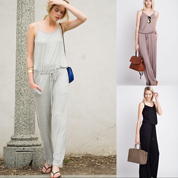 ❗️LAST❗️Sleeveless spaghetti strap mocha jumpsuit - Picture 2 of 2