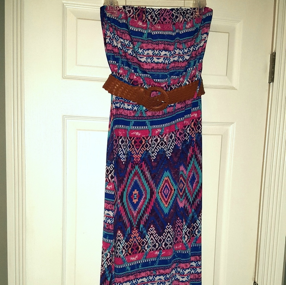 Belted tribal print dress