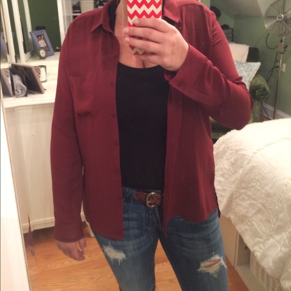 Red button up blouse