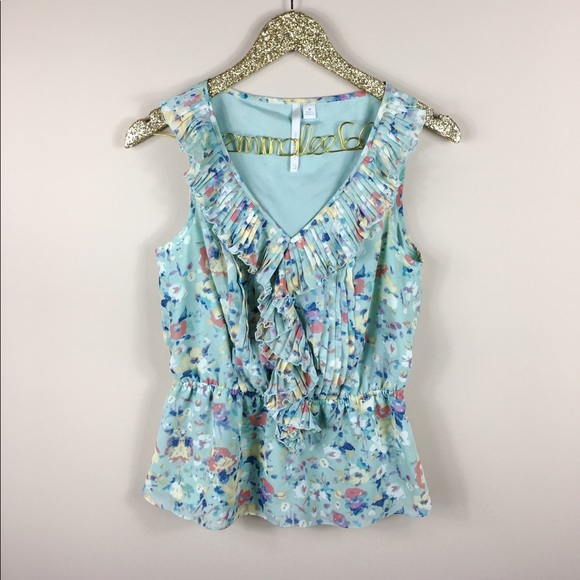 LC Lauren Conrad Tops - LC Lauren Conrad Floral Pleated Ruffle Blouse