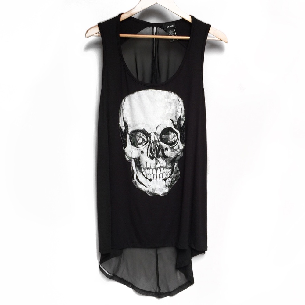 White Skull Hi Lo Tank W/Sheer Back