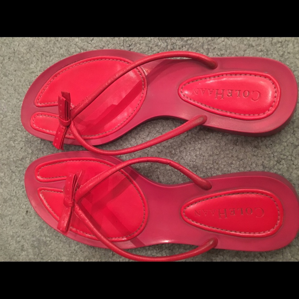 Cole Haan Red & Hot Pink Leather Flip Flops