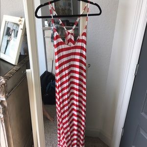 Red and white stripe maxi dress