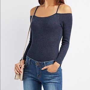 NEW Charlotte Russe Ribbed Cold Shoulder Bodysuit