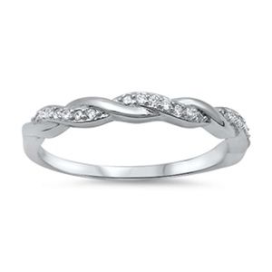 Twisted Braided Half Eternity Sterling Silver Band