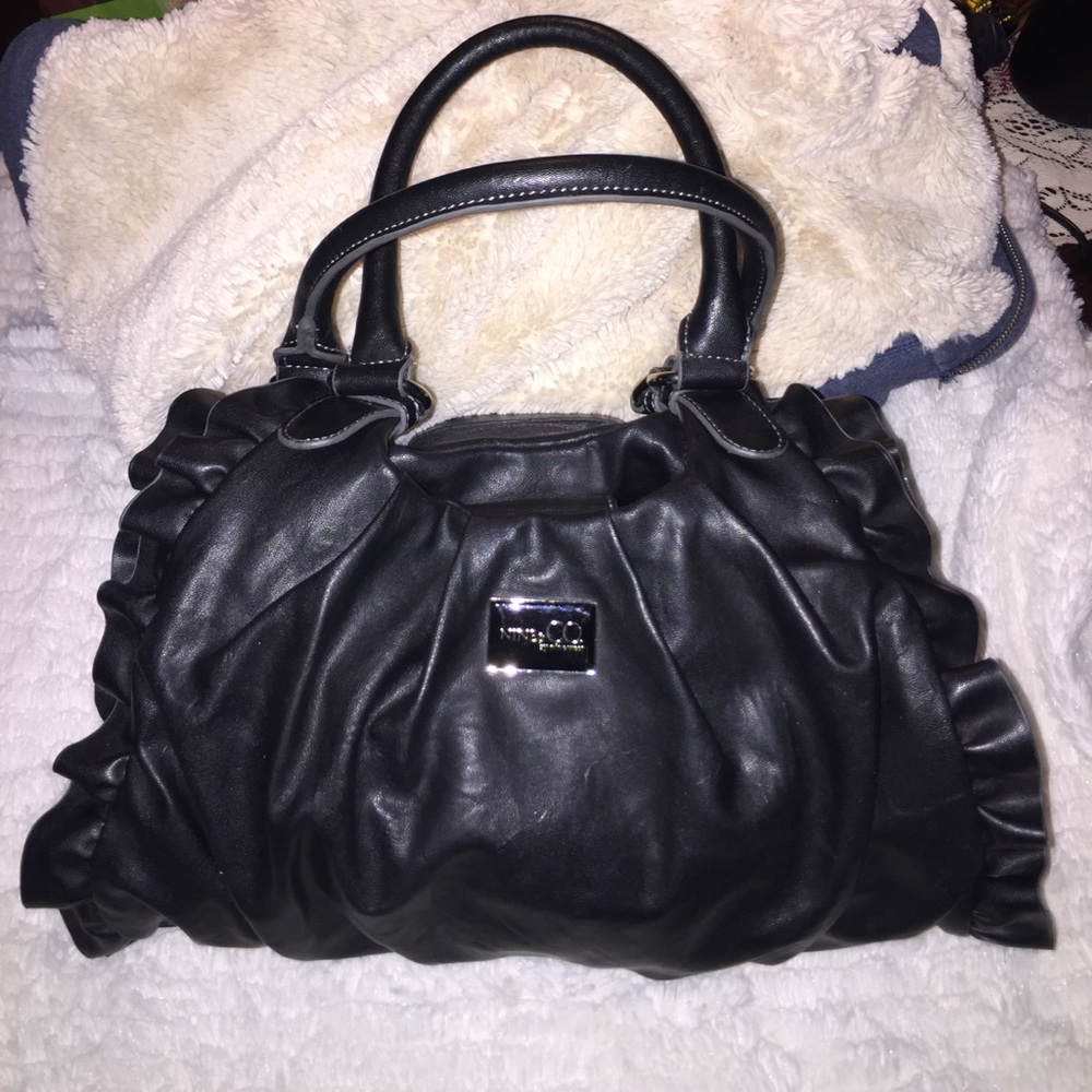 Nine & Co By Nine West Black Ruffle Handbag