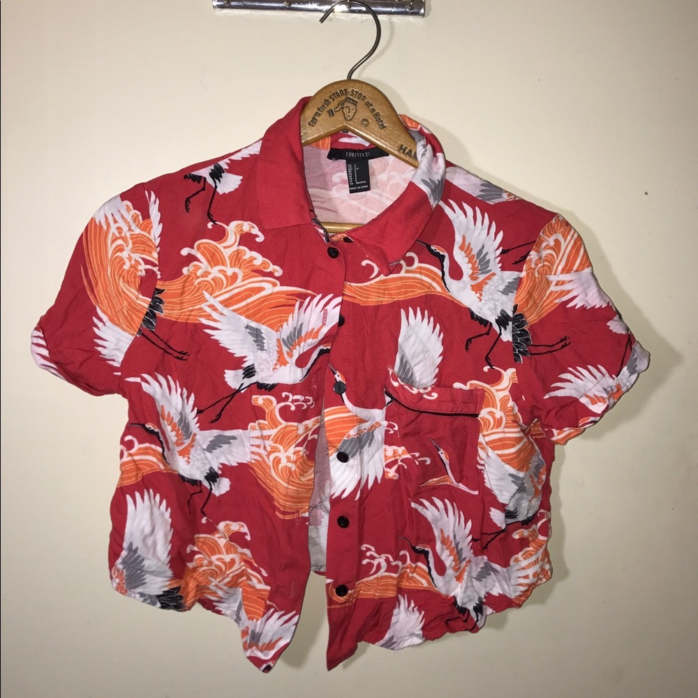 Bird print button down