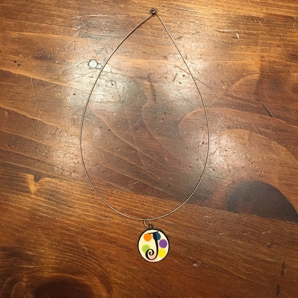 Hand painted "J" wooden pendent necklace