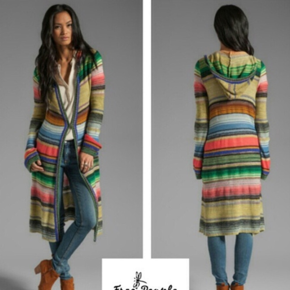 Free People sarape long multi color sweater