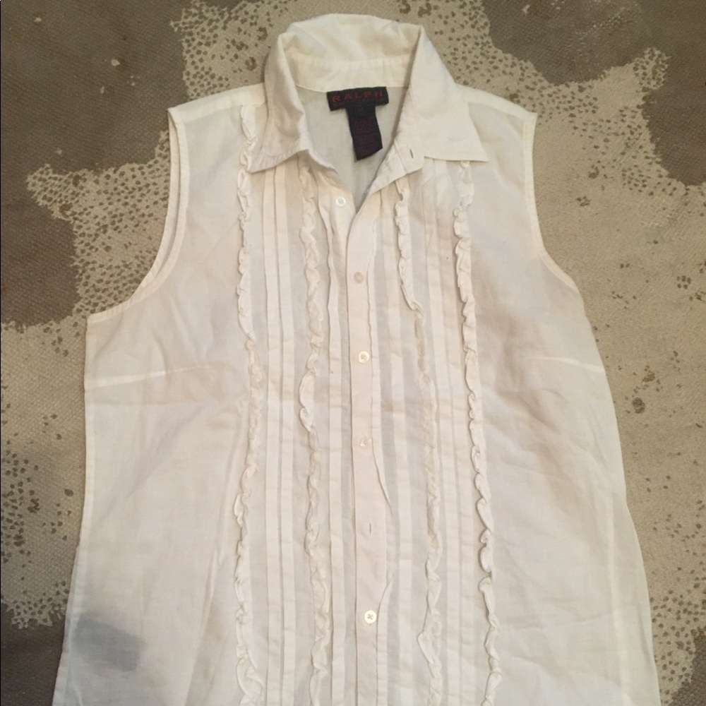 White sleeveless Ralph Lauren Button down top