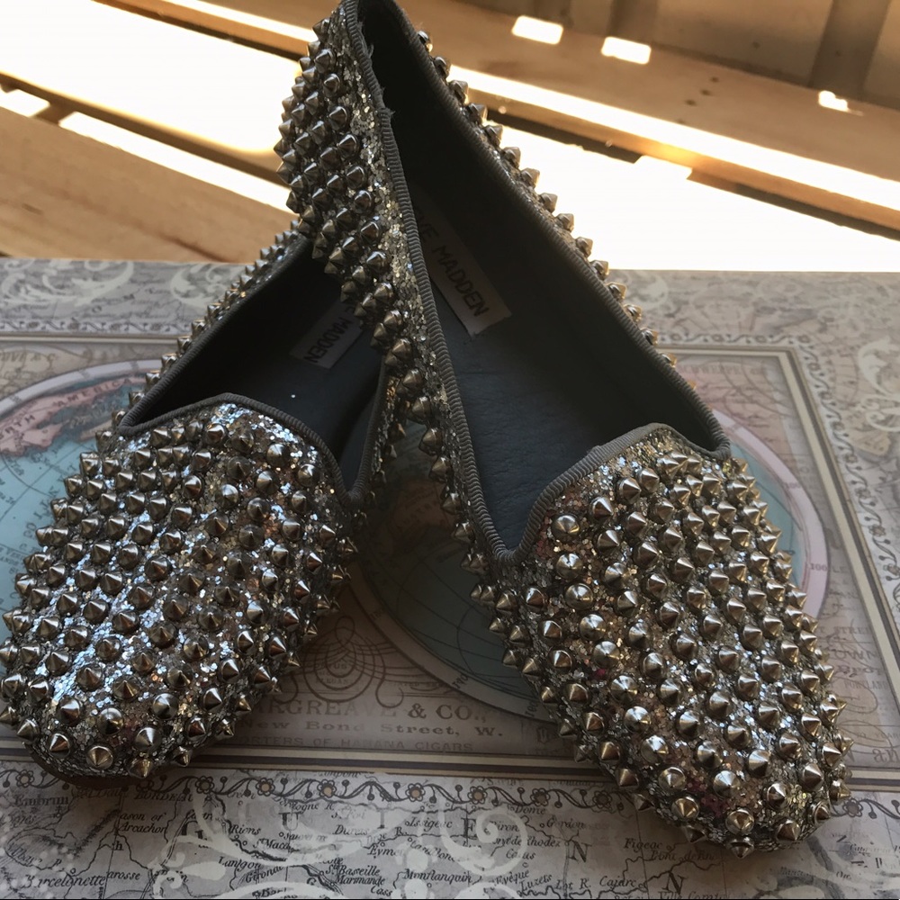 Steve Madden spiked silver loafers